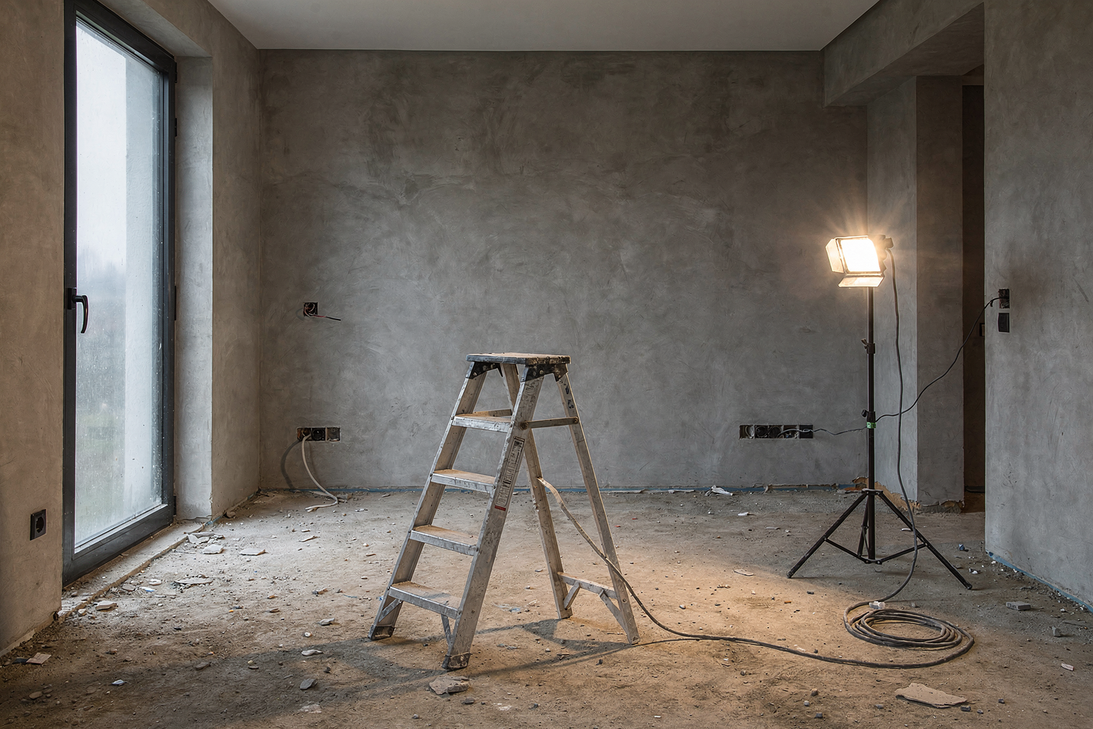 Before — the same space as a bare, unfinished unit at strip-out